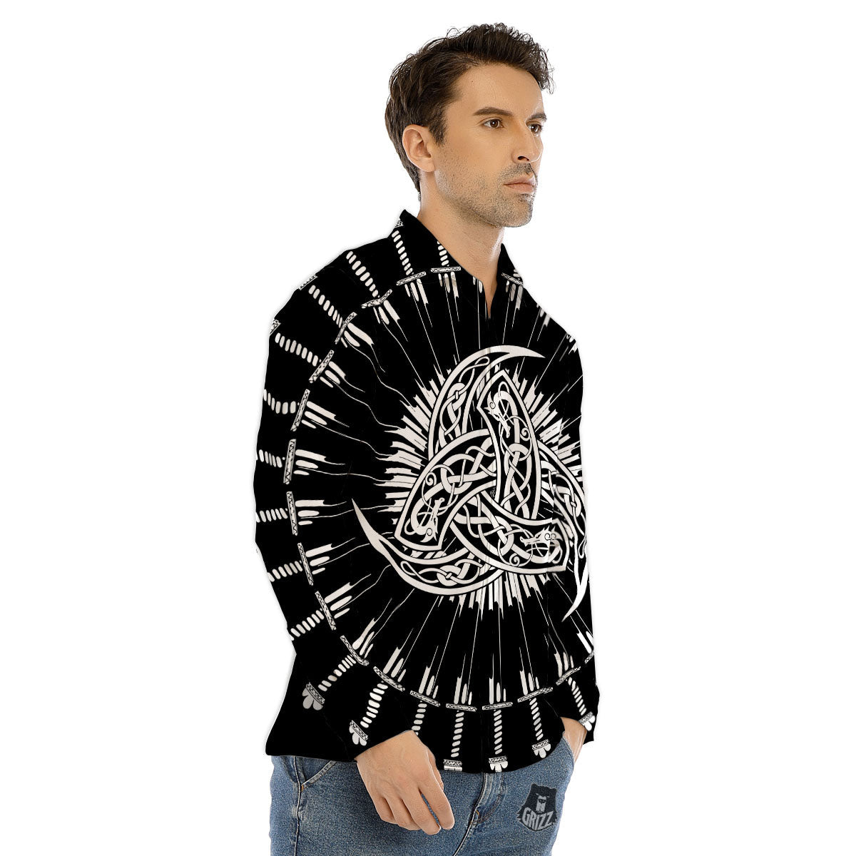 Triple Horn Of Odin Viking Print Men's Dress Shirts-grizzshop