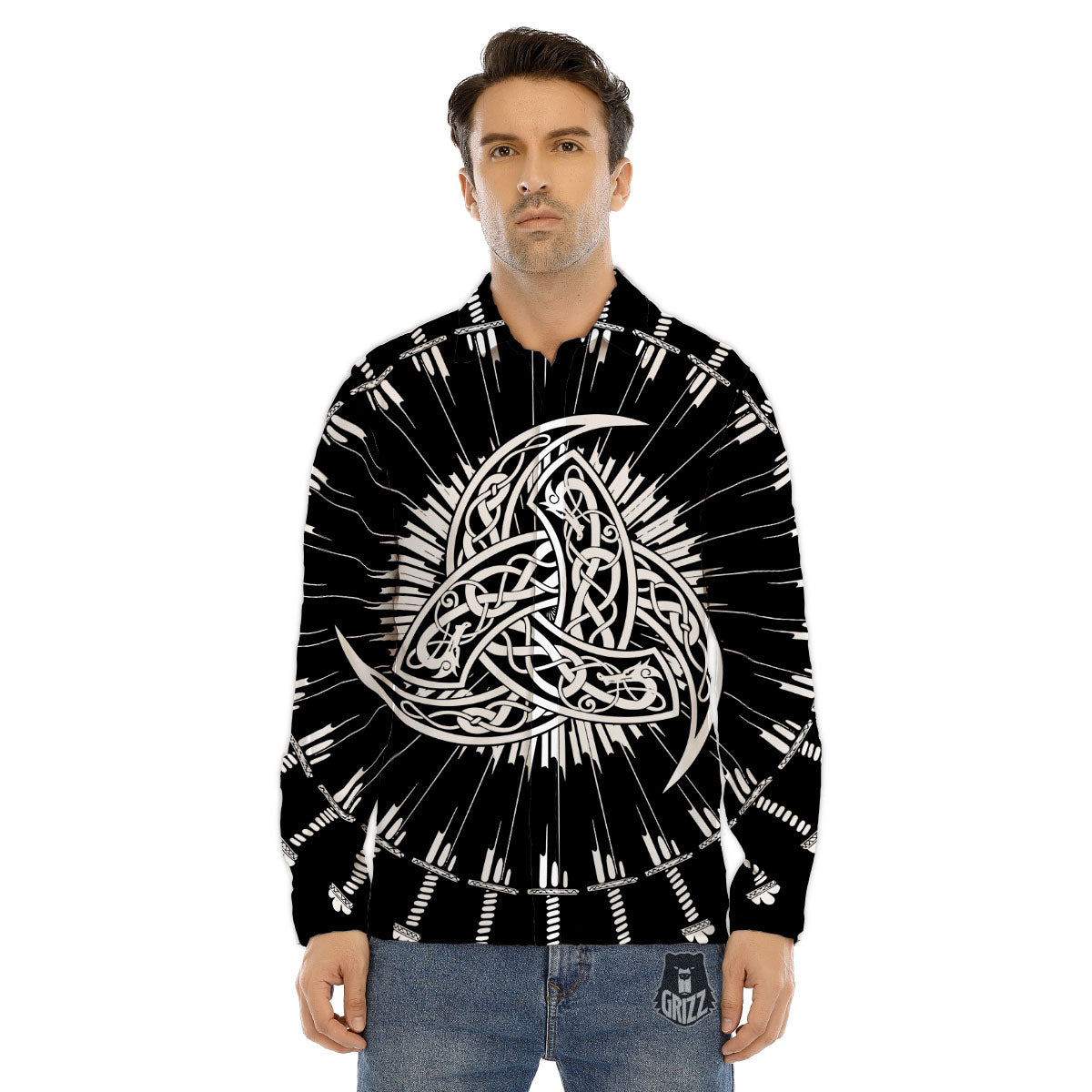 Triple Horn Of Odin Viking Print Men's Dress Shirts-grizzshop