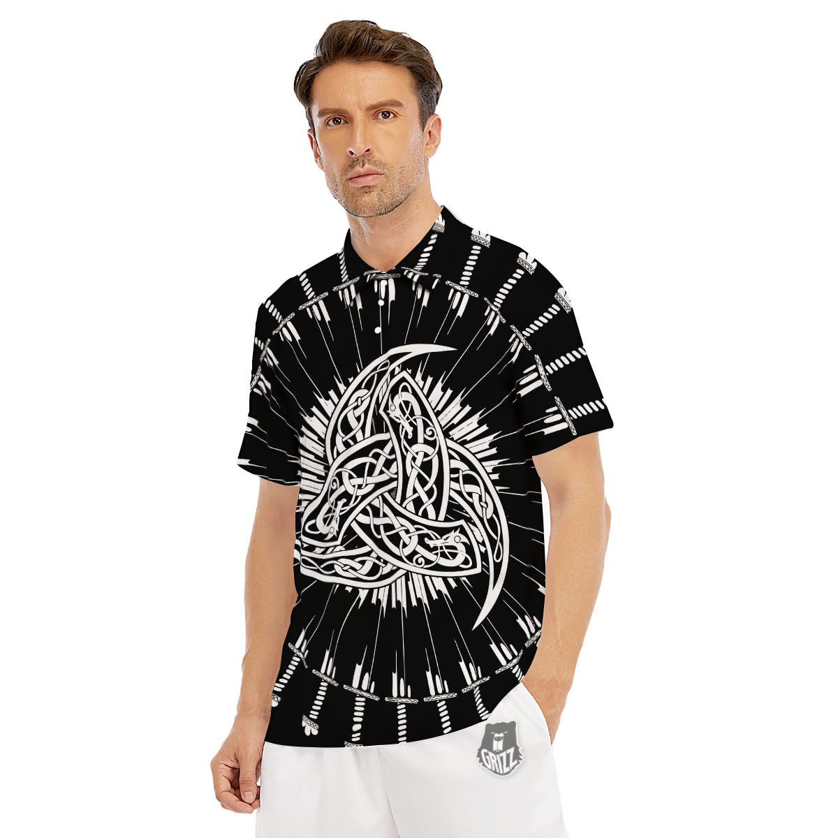 Triple Horn Of Odin Viking Print Men's Golf Shirts-grizzshop