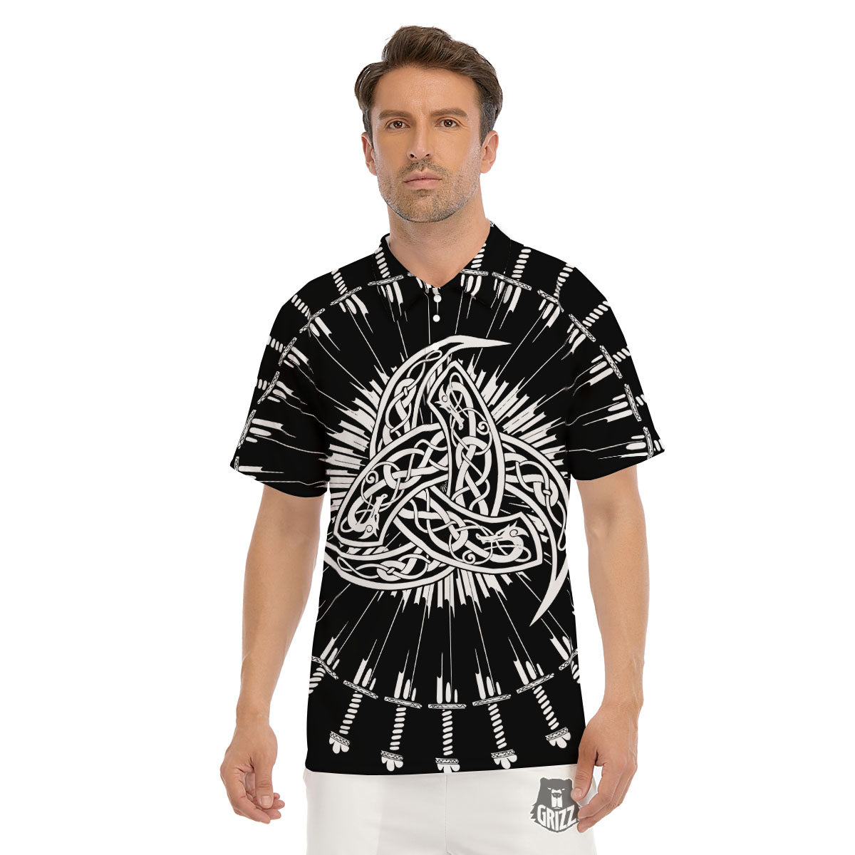Triple Horn Of Odin Viking Print Men's Golf Shirts-grizzshop