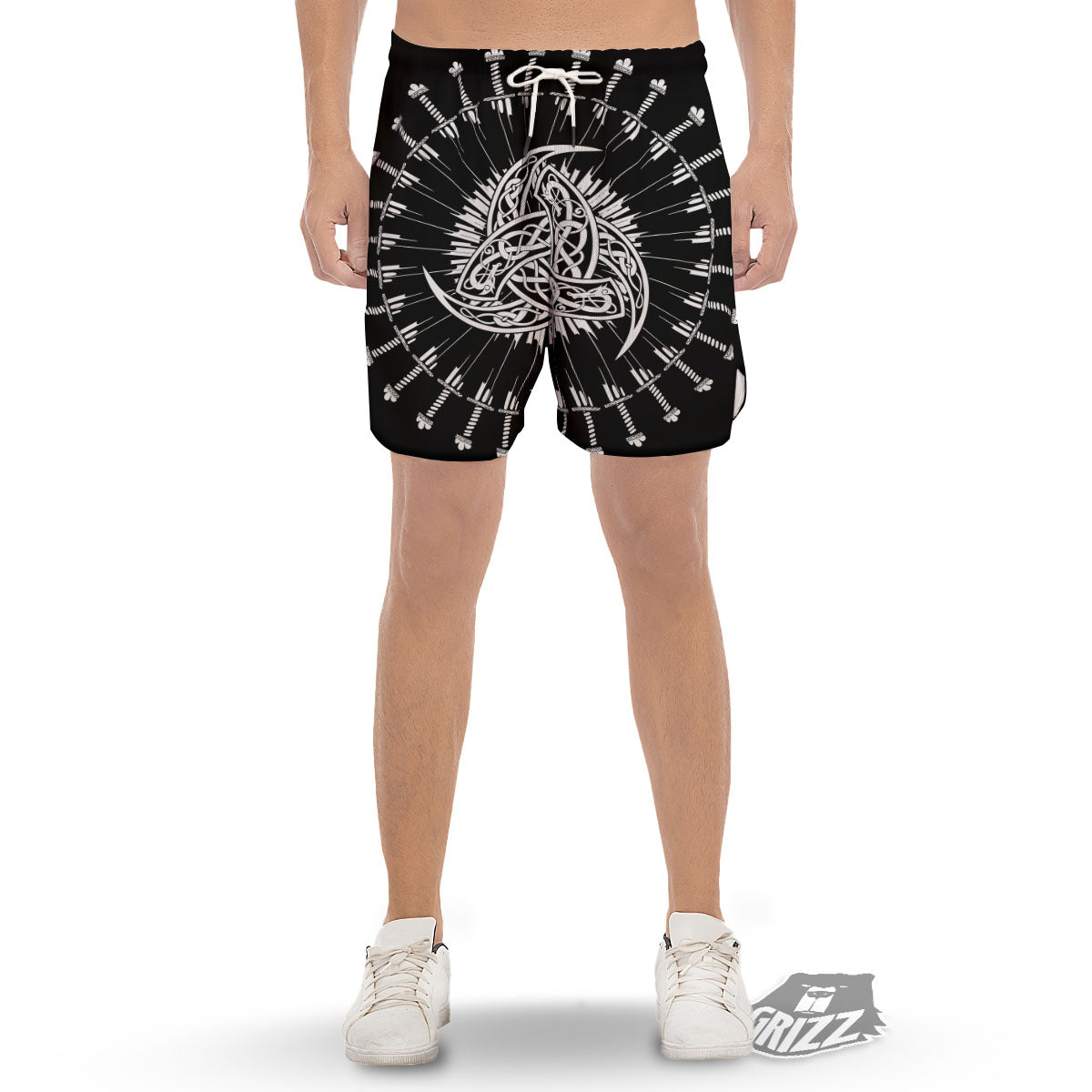 Triple Horn Of Odin Viking Print Men's Gym Shorts-grizzshop