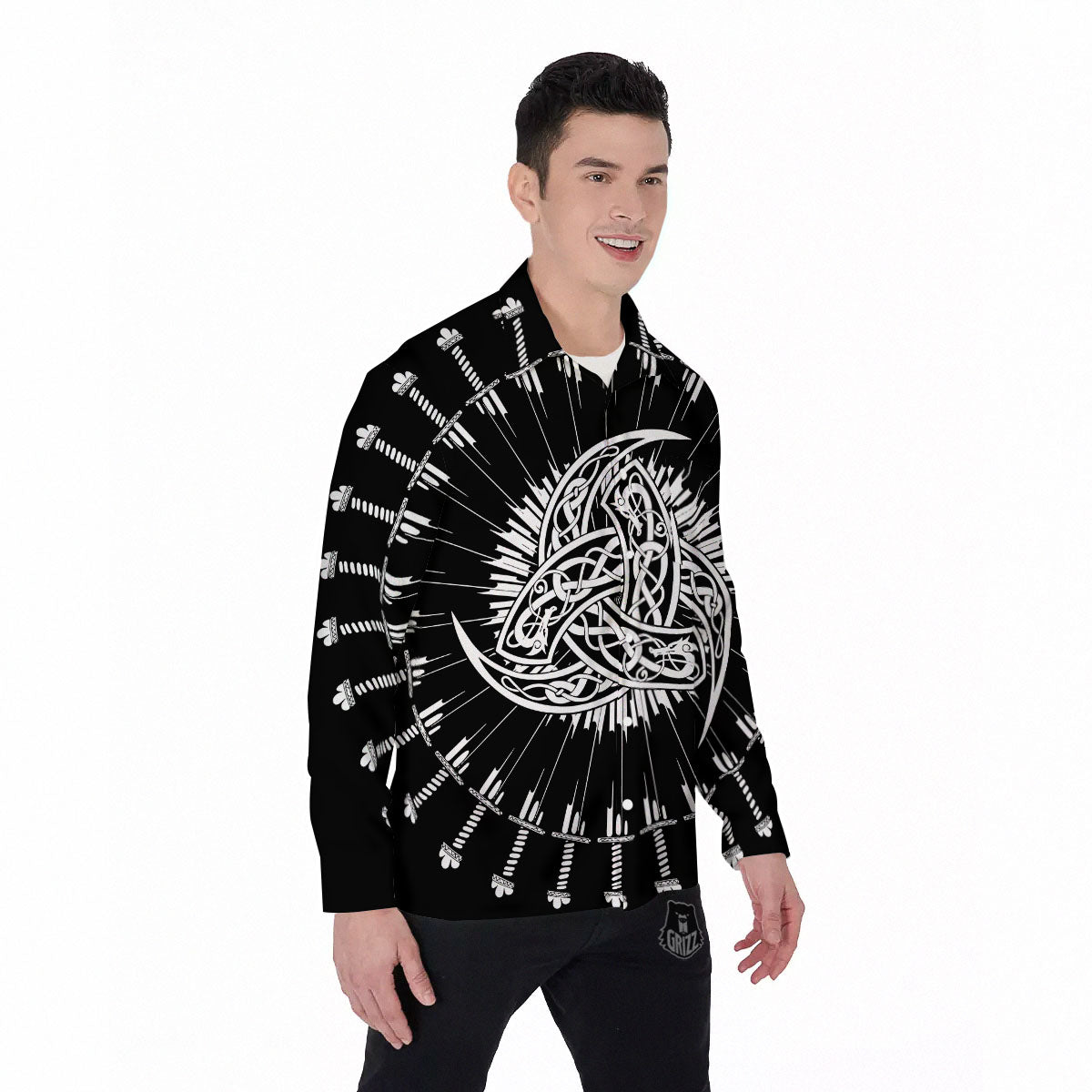 Triple Horn Of Odin Viking Print Men's Long Sleeve Shirts-grizzshop