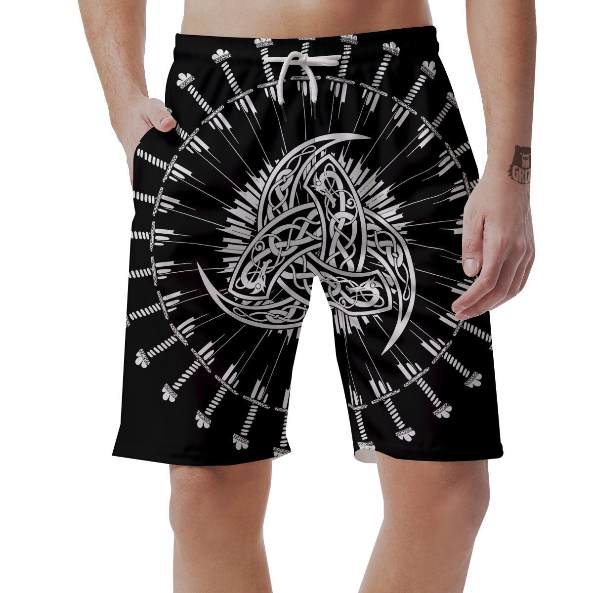 Triple Horn Of Odin Viking Print Men's Shorts-grizzshop