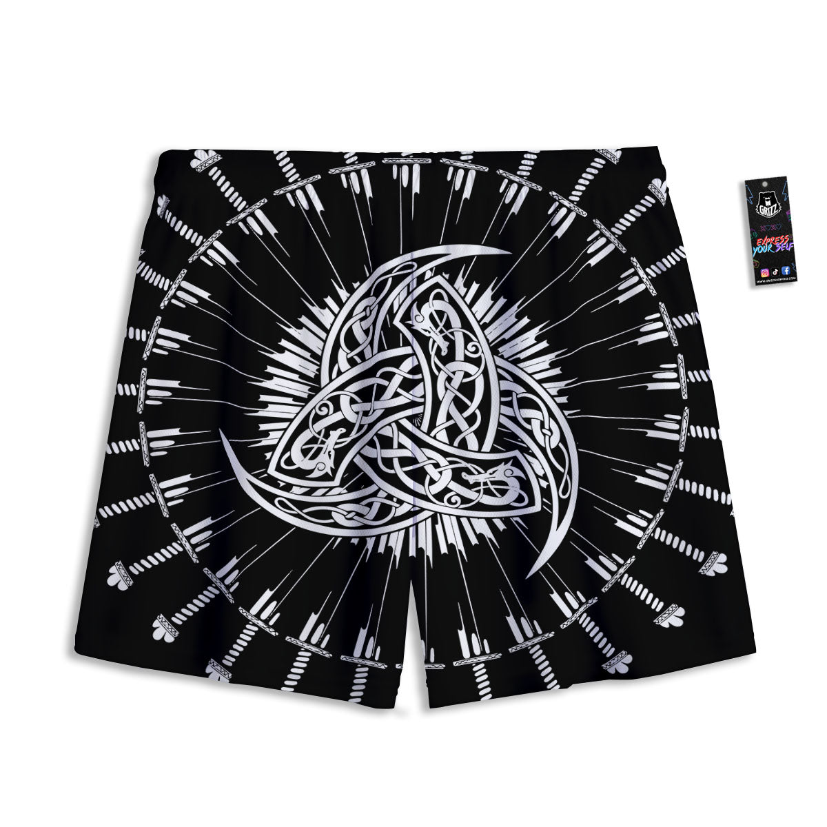 Triple Horn Of Odin Viking Print Mesh Shorts