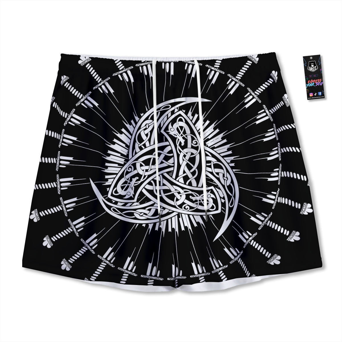 Triple Horn Of Odin Viking Print Mesh Shorts