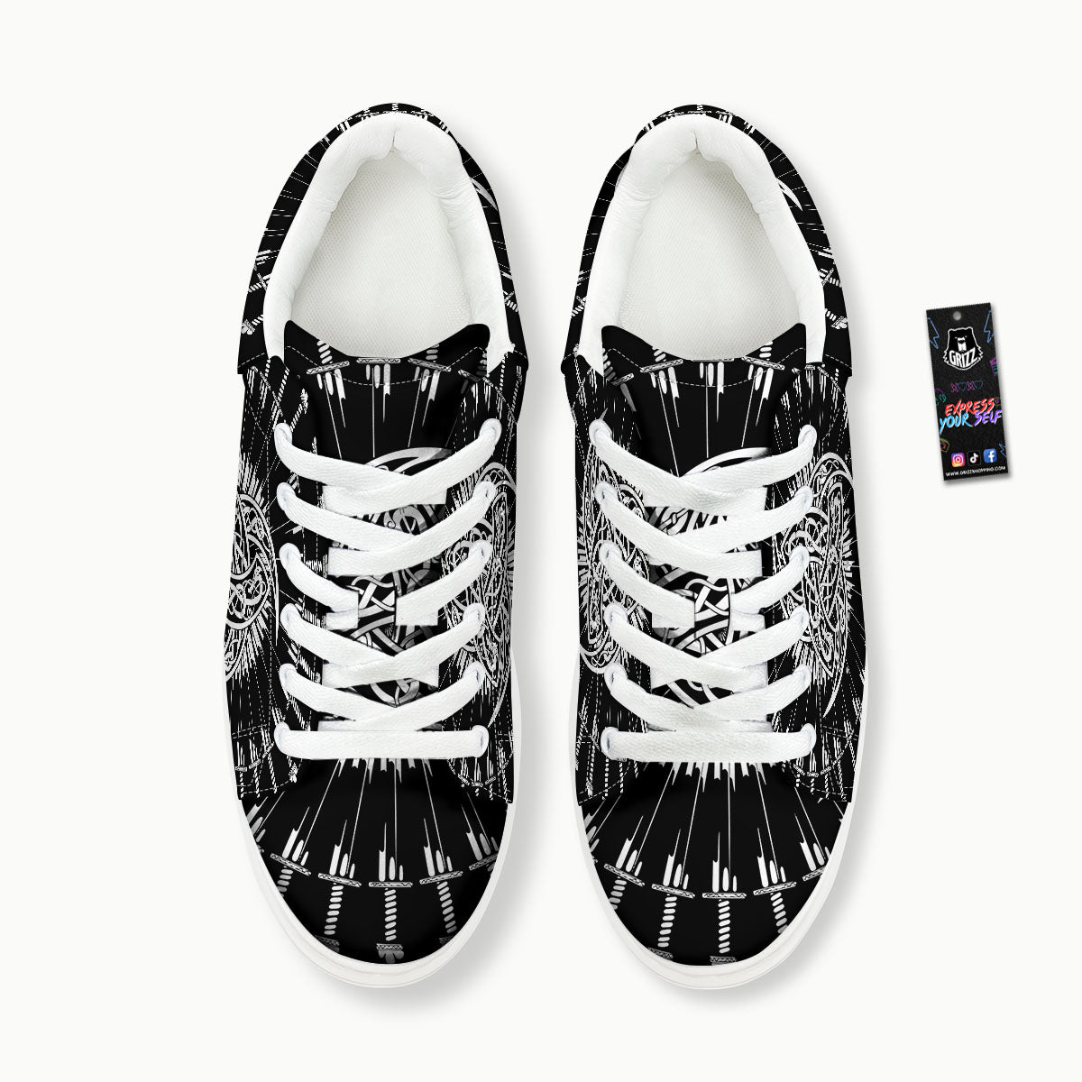 Triple Horn Of Odin Viking Print Platform Shoes-grizzshop
