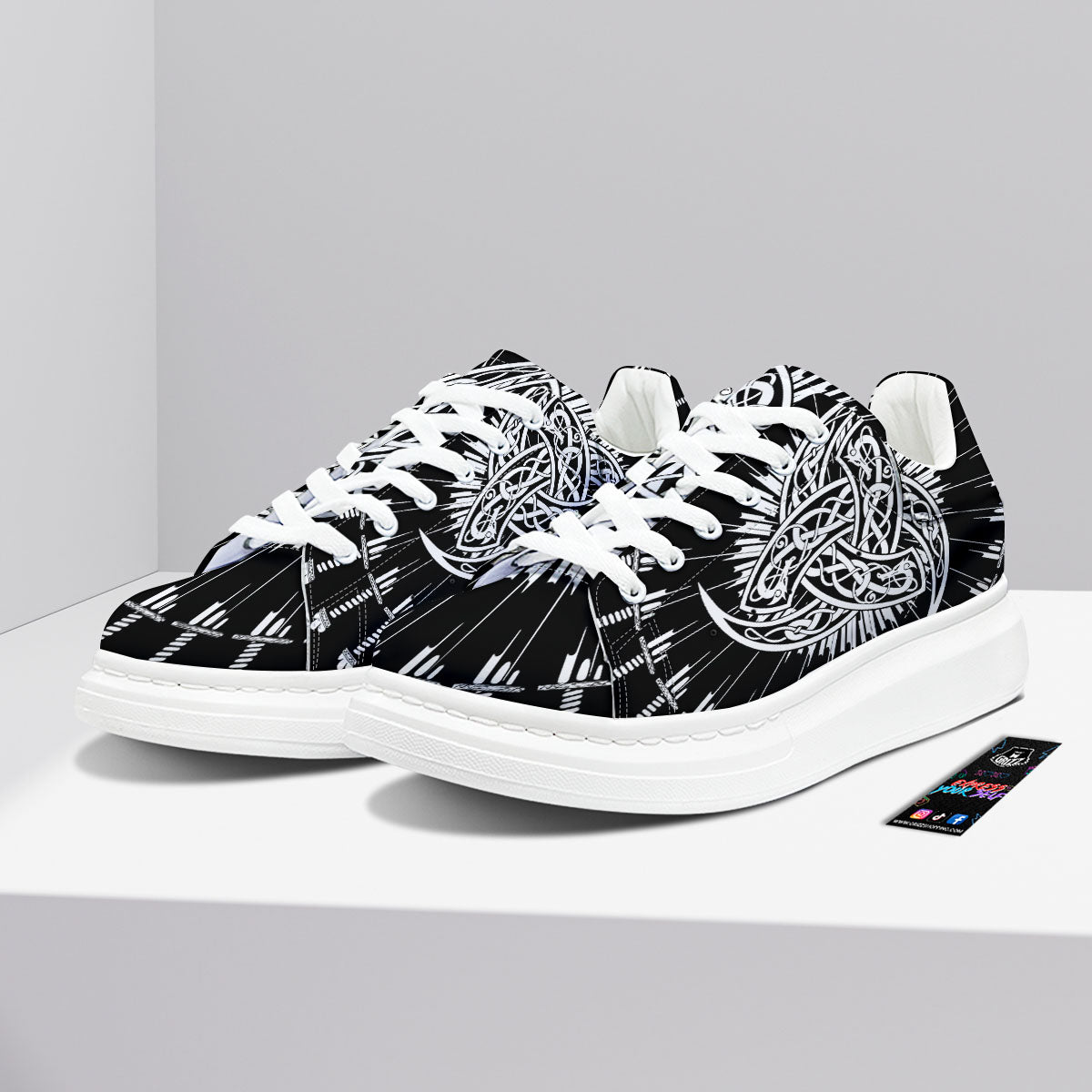 Triple Horn Of Odin Viking Print Platform Shoes-grizzshop