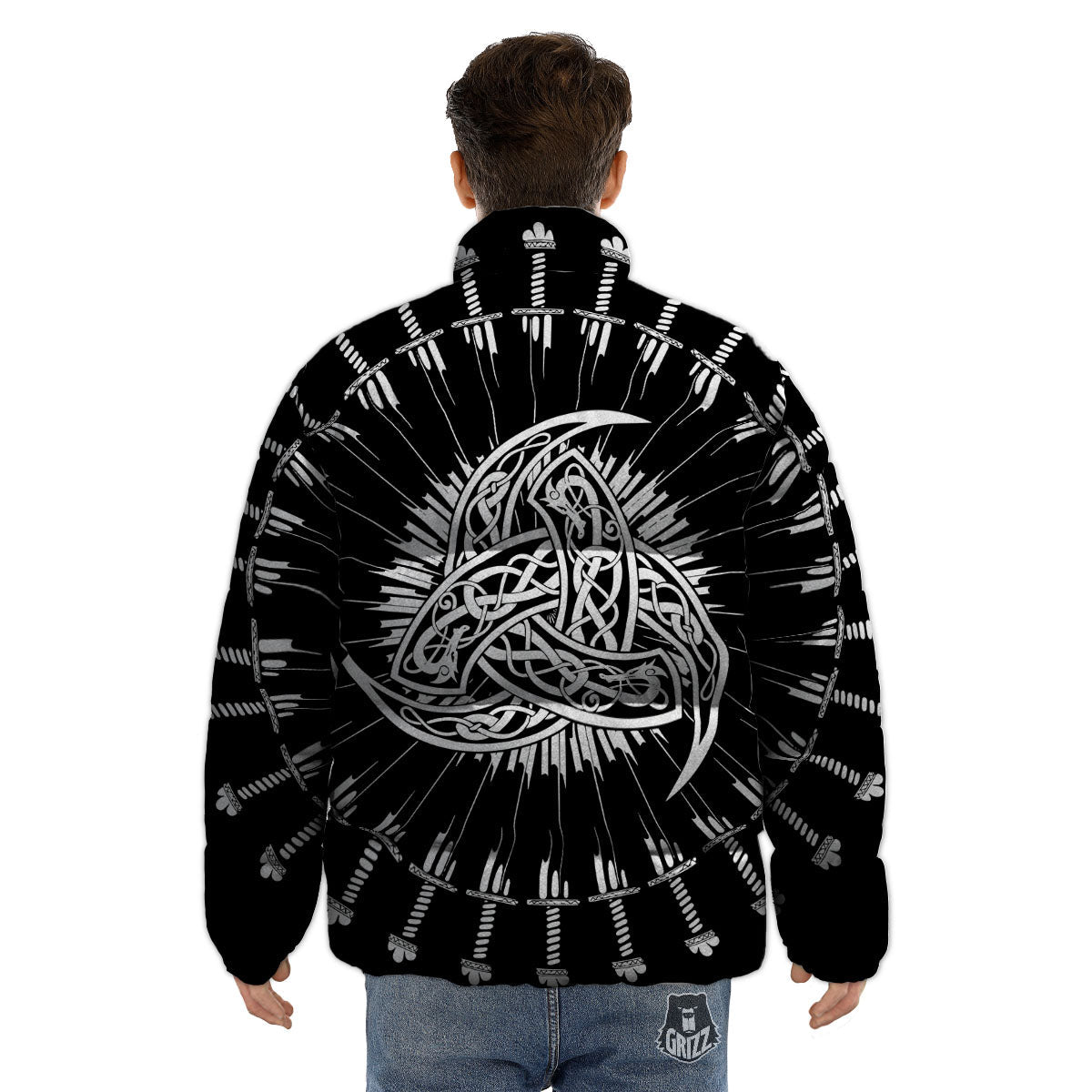 Triple Horn Of Odin Viking Print Puffer Jacket-grizzshop