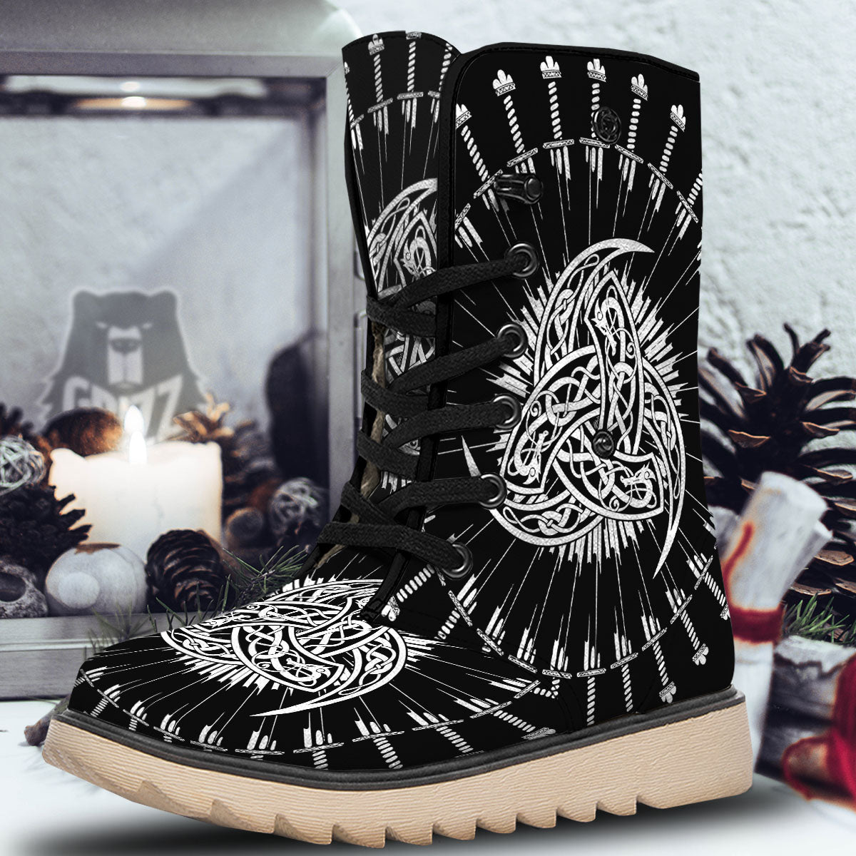 Triple Horn Of Odin Viking Print Snow Boots-grizzshop