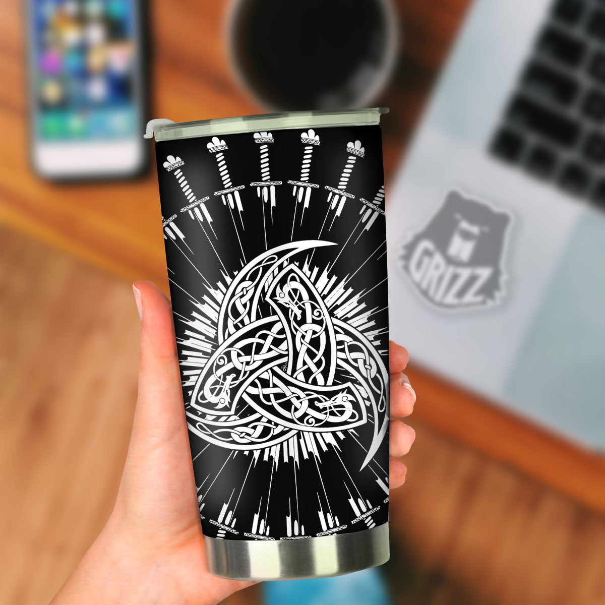 Triple Horn Of Odin Viking Print Tumbler-grizzshop