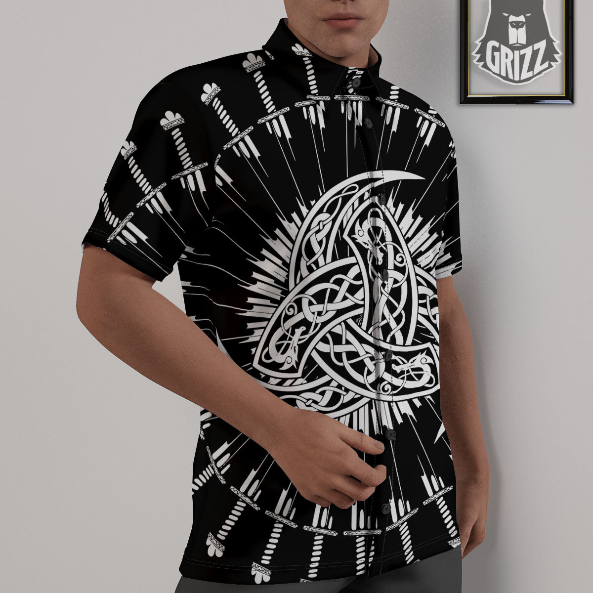 Triple Horn Of Odin Viking Print Untucked Shirts-grizzshop