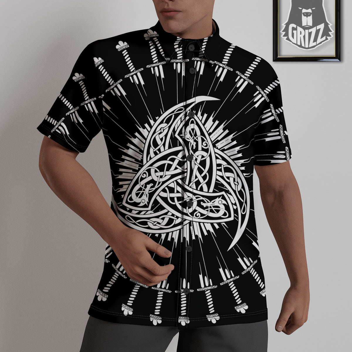 Triple Horn Of Odin Viking Print Untucked Shirts-grizzshop