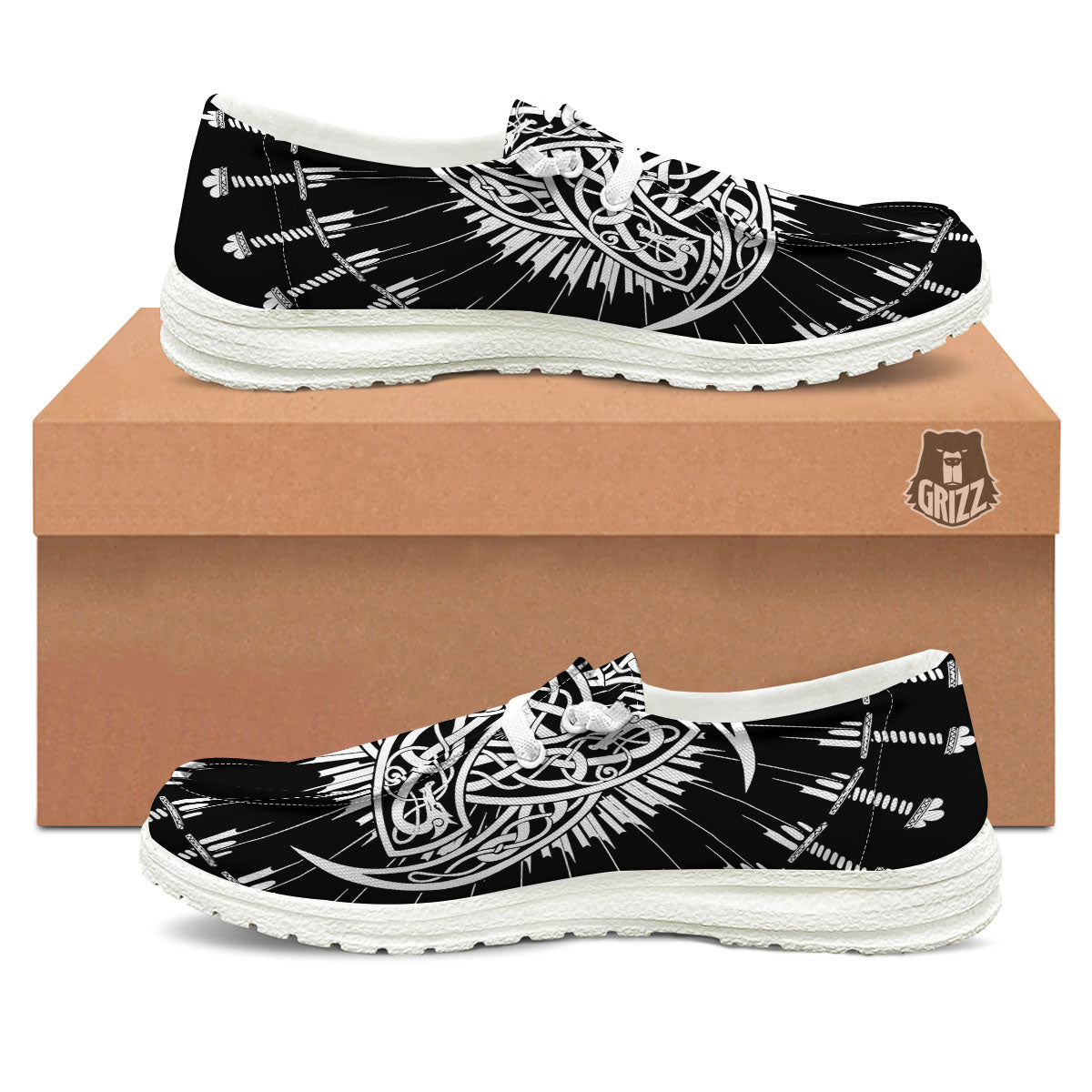 Triple Horn Of Odin Viking Print White Loafers-grizzshop