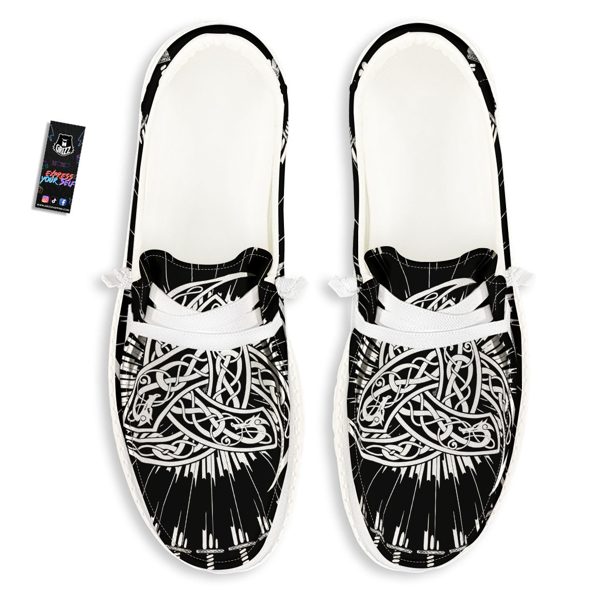 Triple Horn Of Odin Viking Print White Loafers-grizzshop