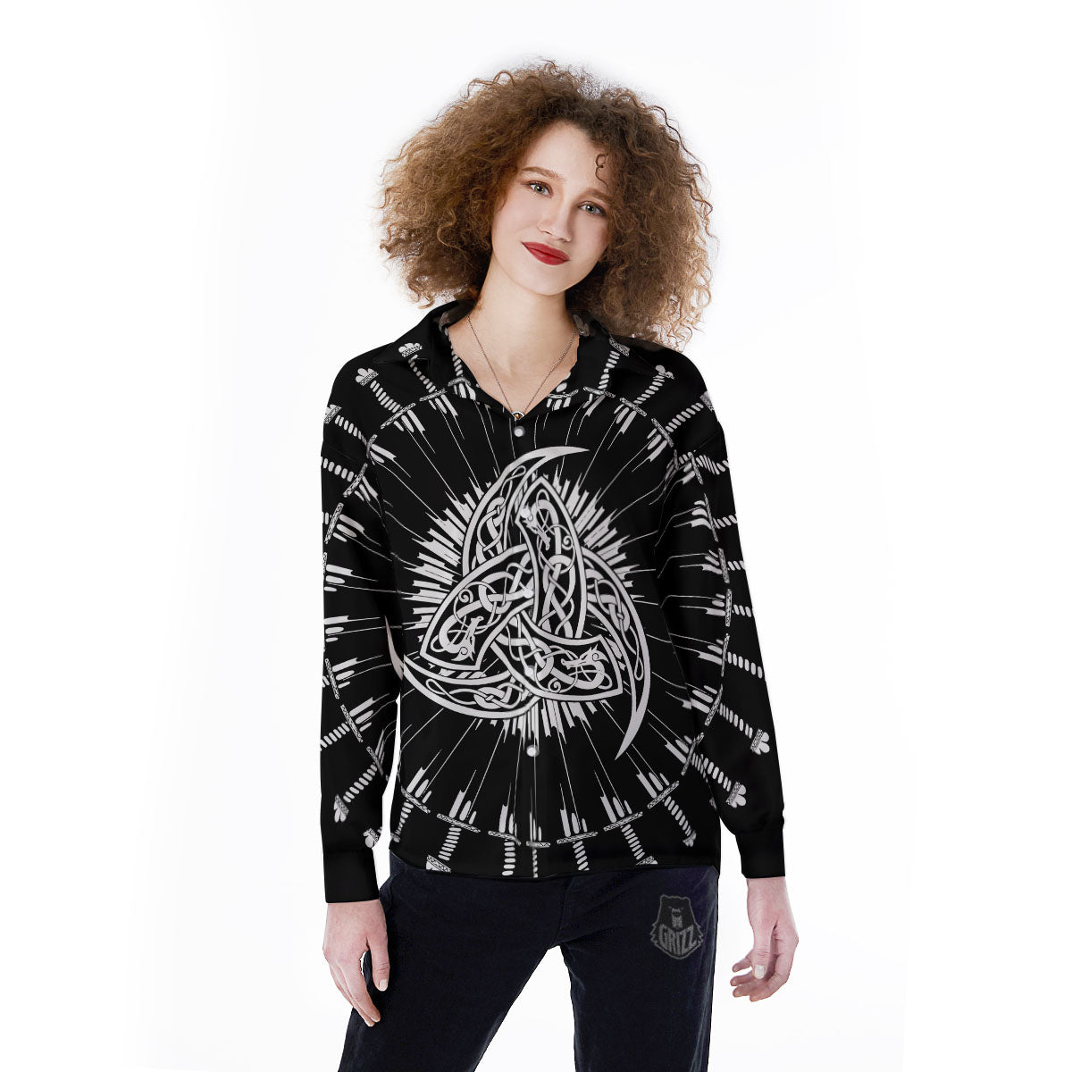 Triple Horn Of Odin Viking Print Women's Long Sleeve Shirts-grizzshop