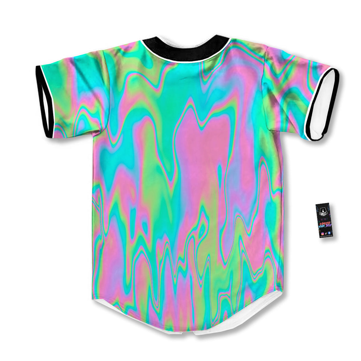 Trippy Abstract Holographic Print Baseball Jersey-grizzshop