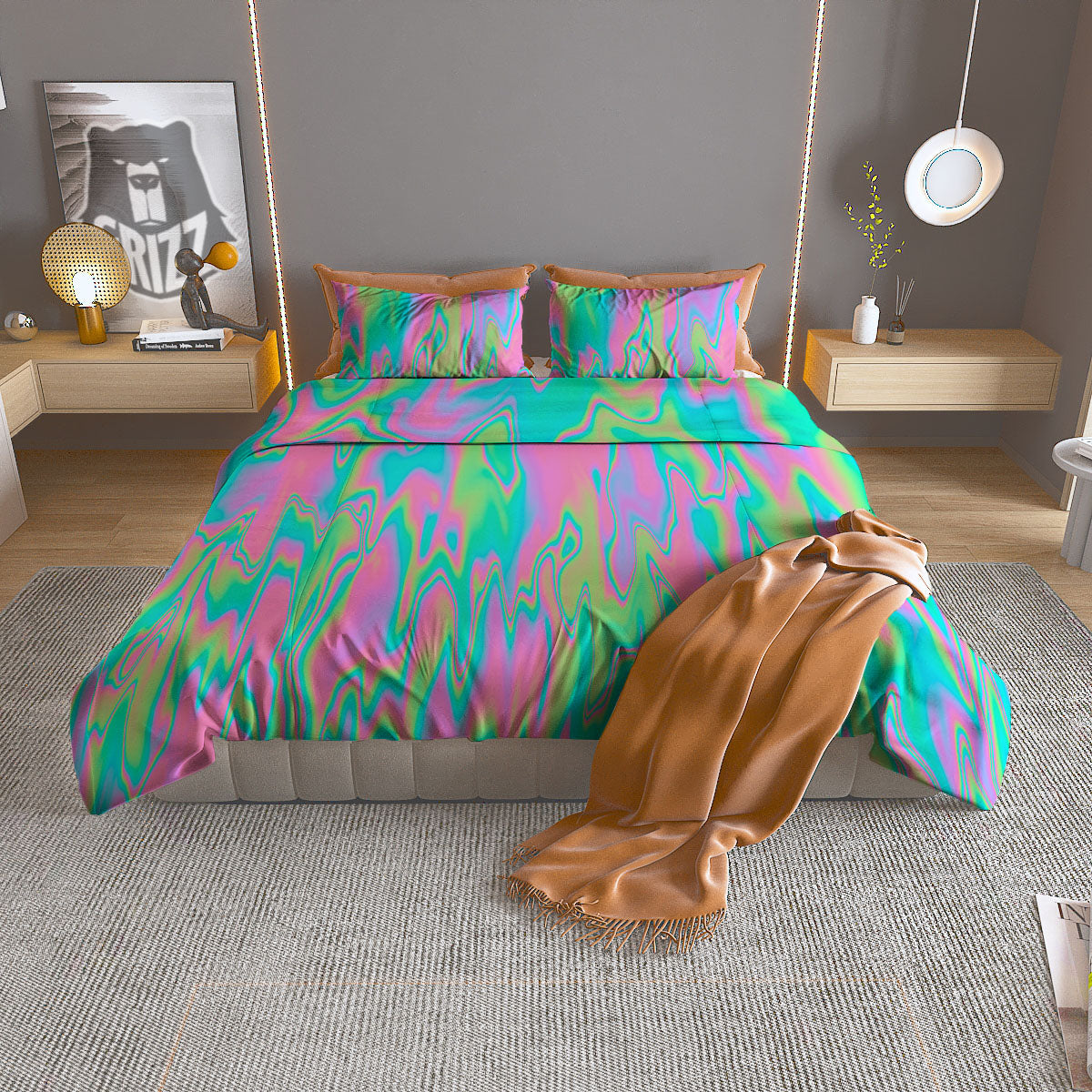 Trippy Abstract Holographic Print Duvet Cover Bedding Set
