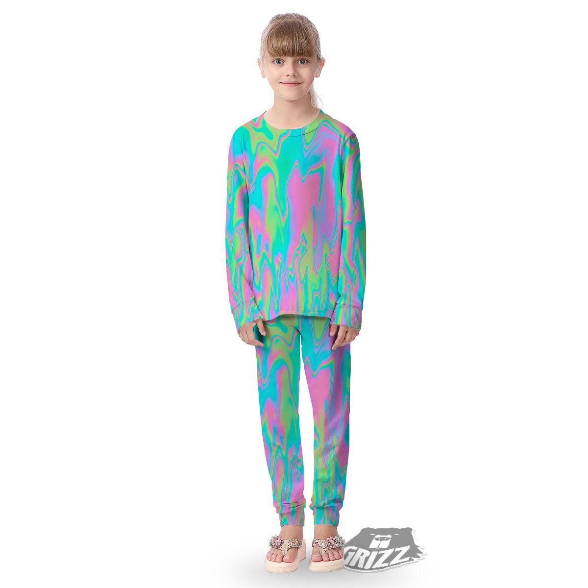 Trippy Abstract Holographic Print Kid's Pajamas-grizzshop