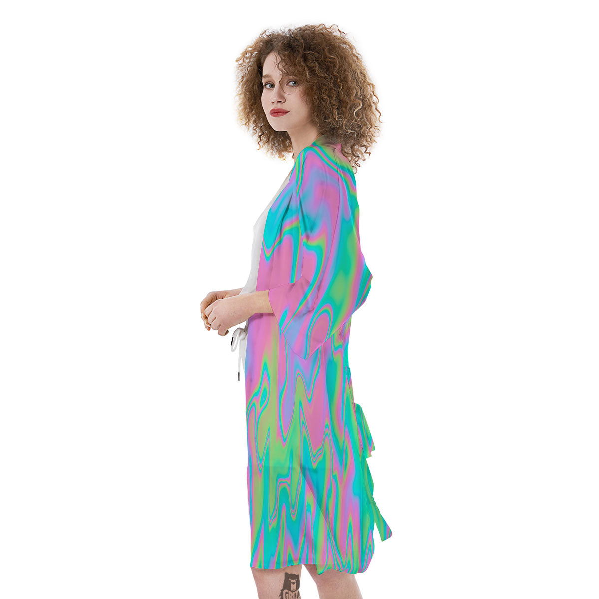 Trippy Abstract Holographic Print Kimono-grizzshop