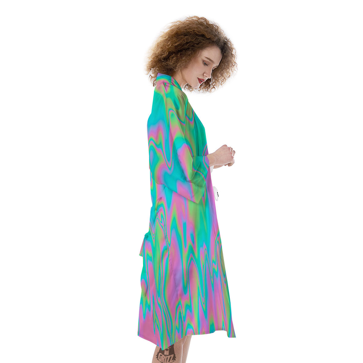 Trippy Abstract Holographic Print Kimono-grizzshop