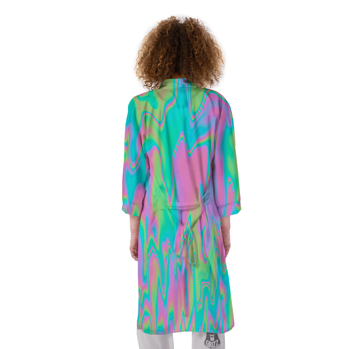Trippy Abstract Holographic Print Kimono-grizzshop