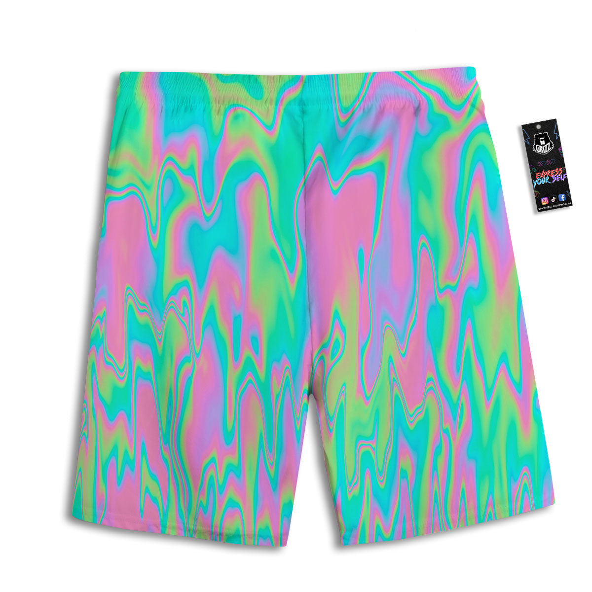 Trippy Abstract Holographic Print Men's Athletic Shorts