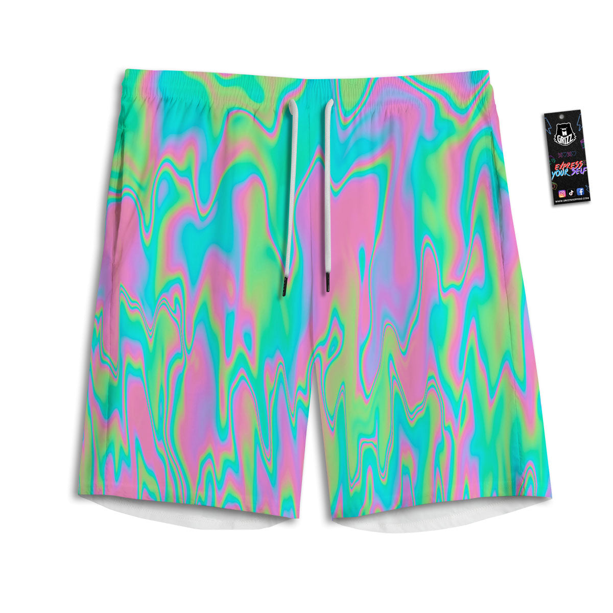 Trippy Abstract Holographic Print Men's Athletic Shorts