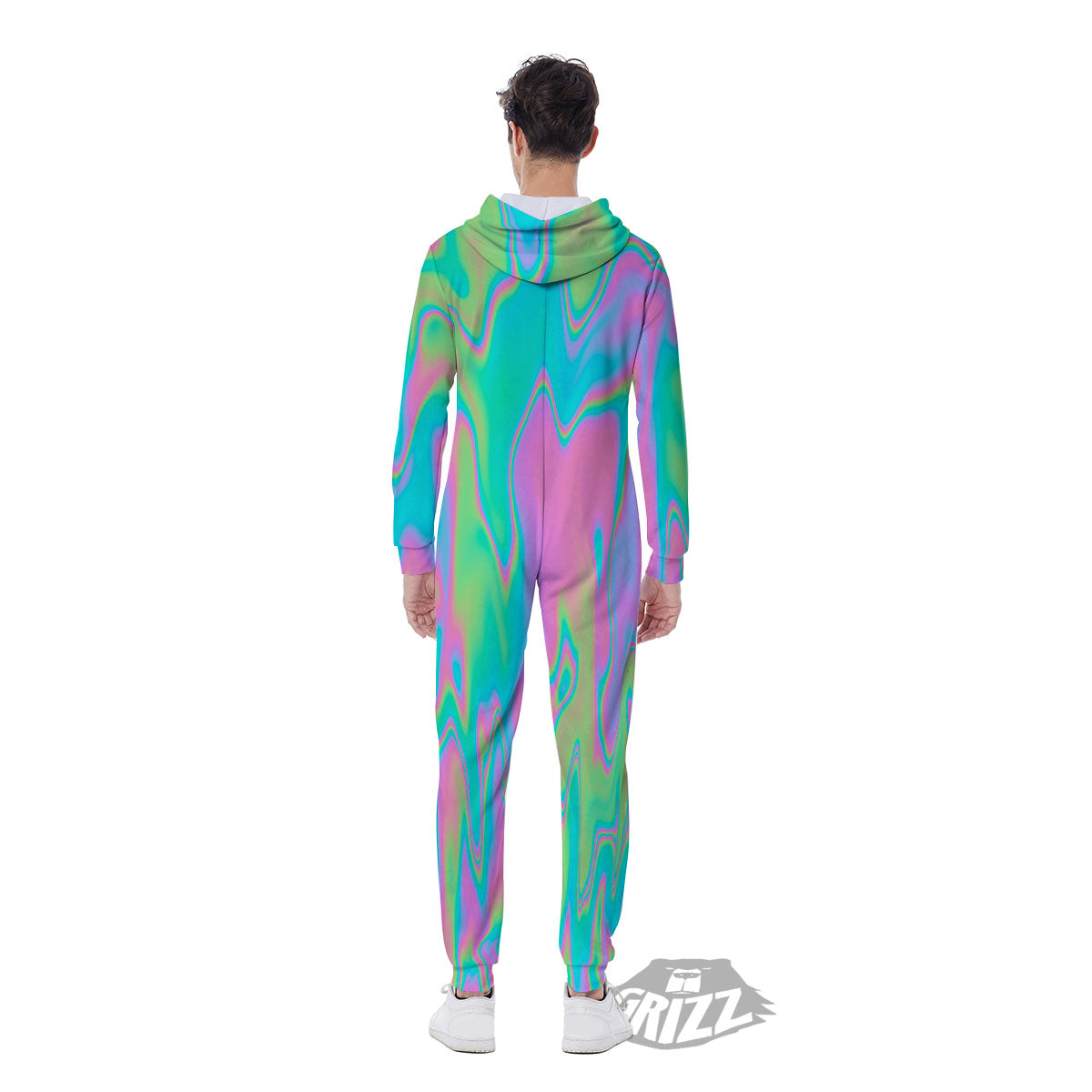 Trippy Abstract Holographic Print Men's Jumpsuit-grizzshop