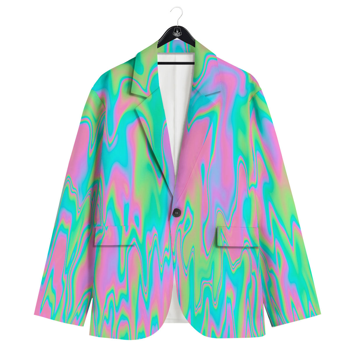 Trippy Abstract Holographic Print Men's Sport Coat-grizzshop