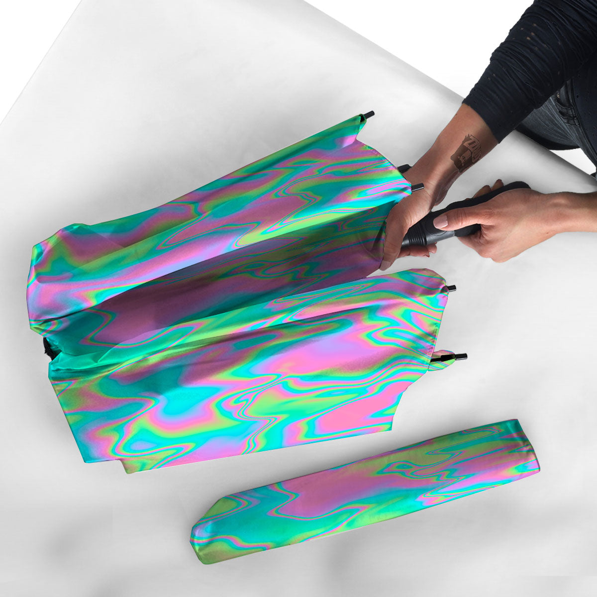 Trippy Abstract Holographic Print Umbrella-grizzshop