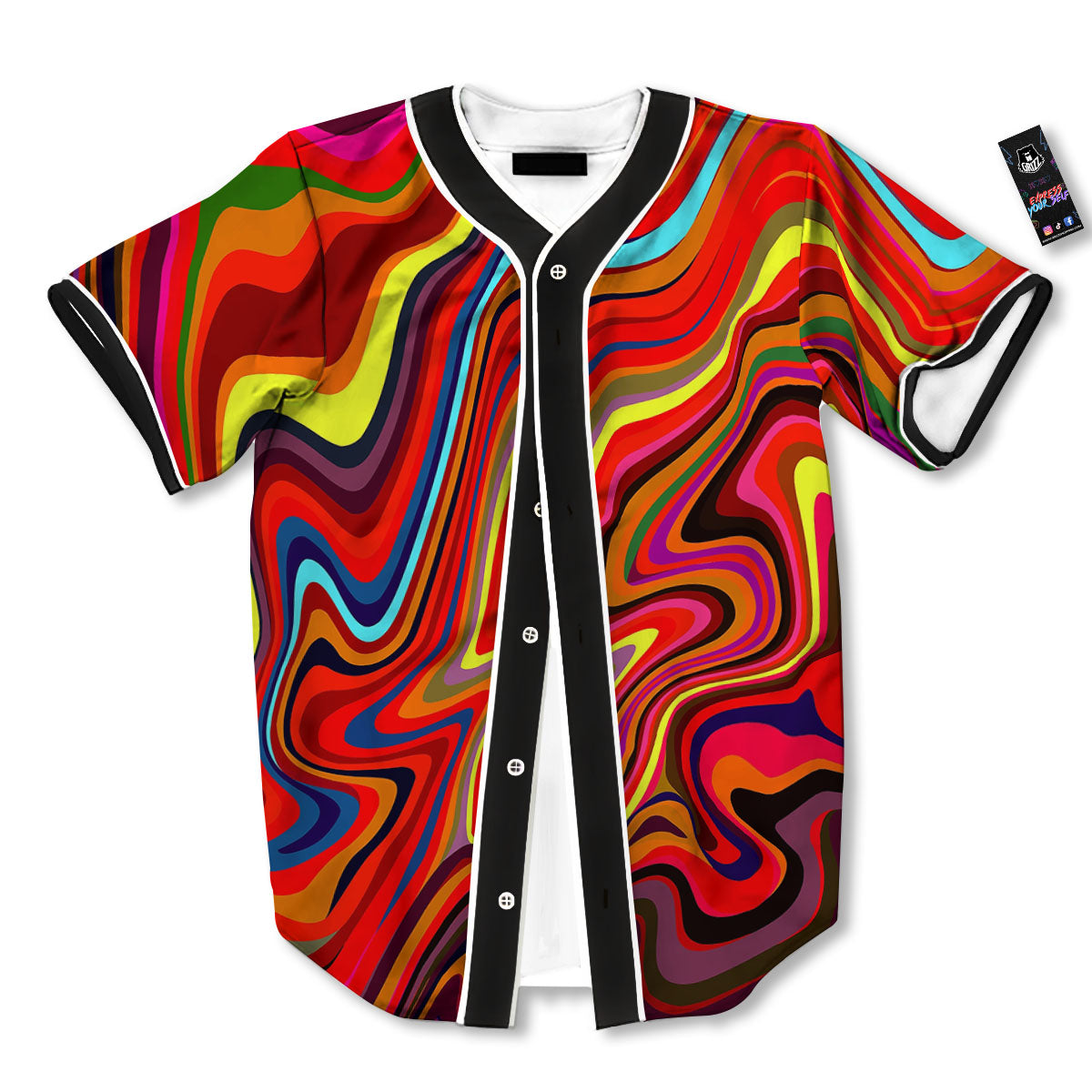 Trippy Abstract Liquid Print Baseball Jersey-grizzshop