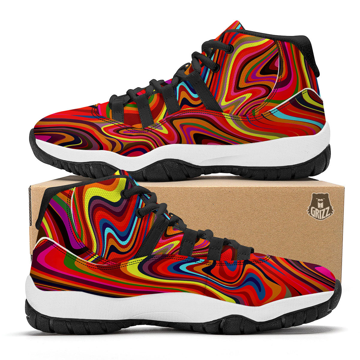 Trippy Abstract Liquid Print Black Bball Shoes-grizzshop