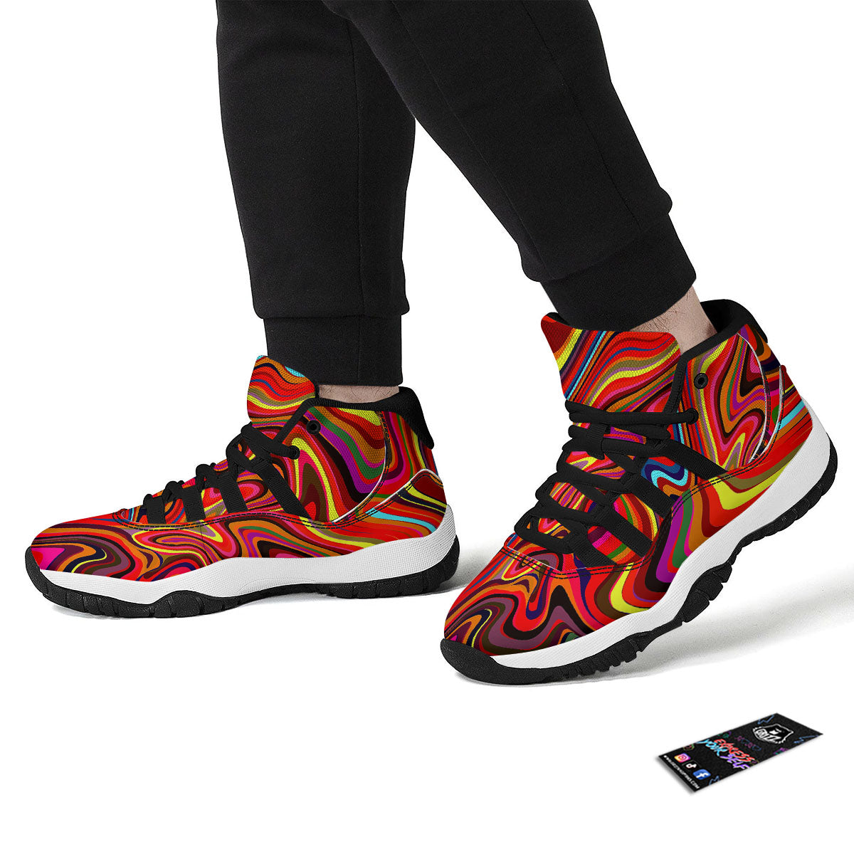 Trippy Abstract Liquid Print Black Bball Shoes-grizzshop