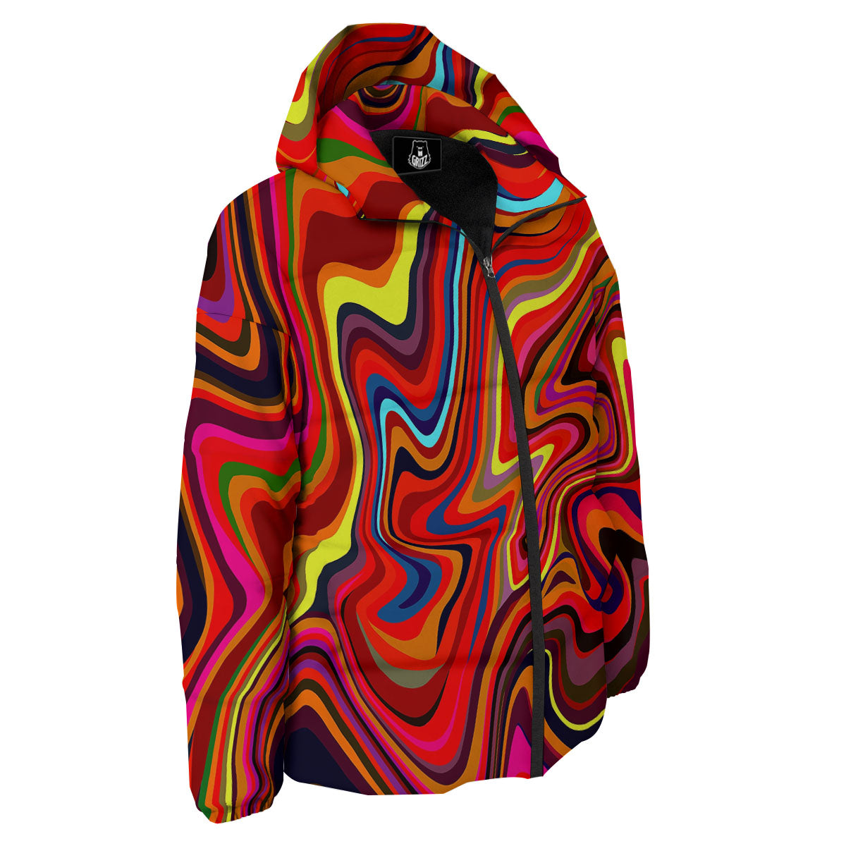 Trippy Abstract Liquid Print Down Jacket-grizzshop
