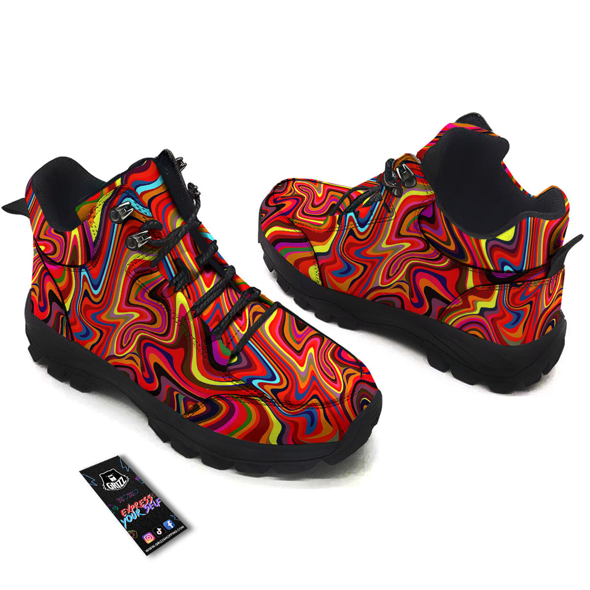 Trippy Abstract Liquid Print Hiking Shoes-grizzshop