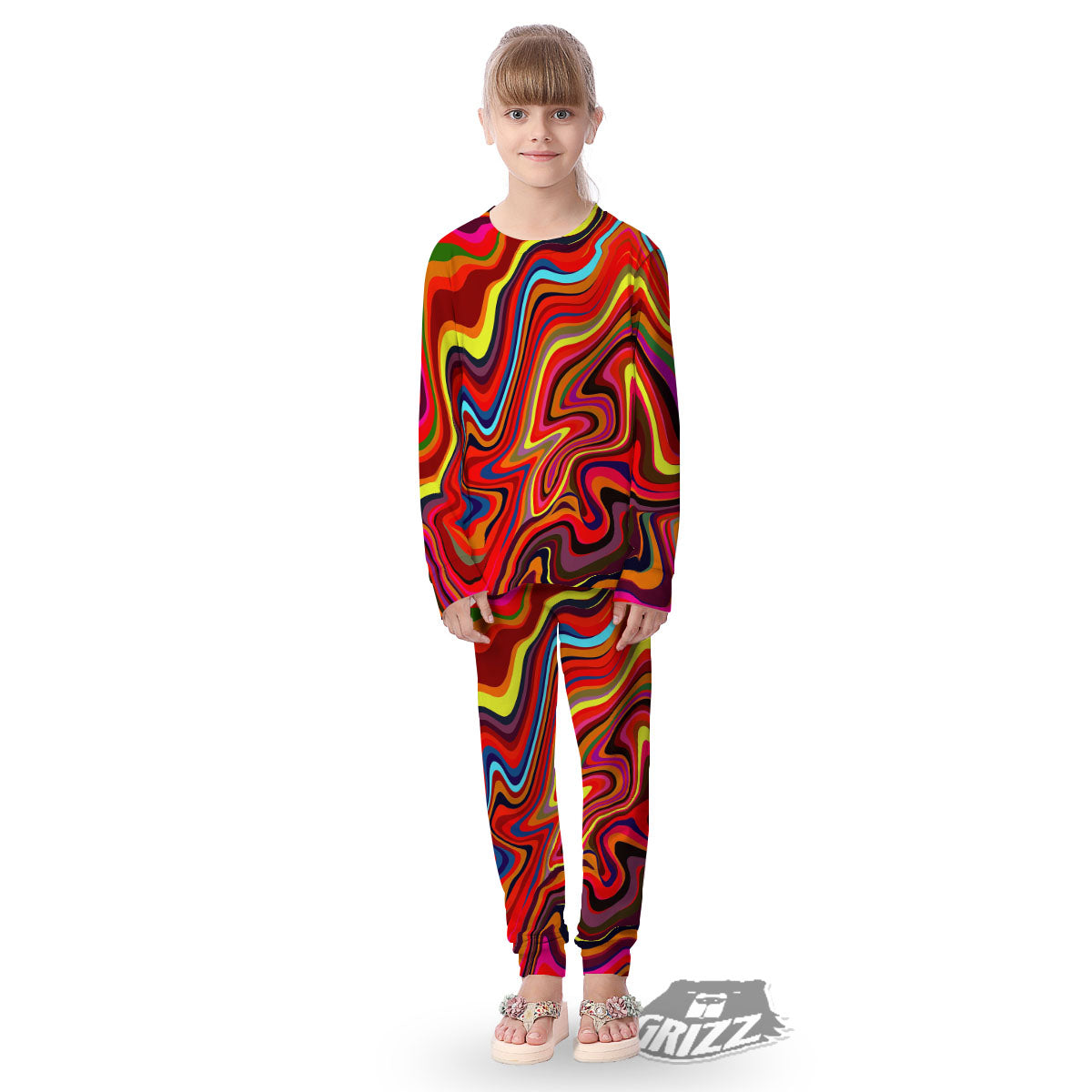 Trippy Abstract Liquid Print Kid's Pajamas-grizzshop