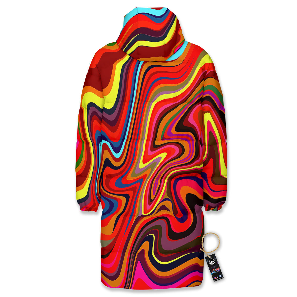 Trippy Abstract Liquid Print Long Down Jacket-grizzshop