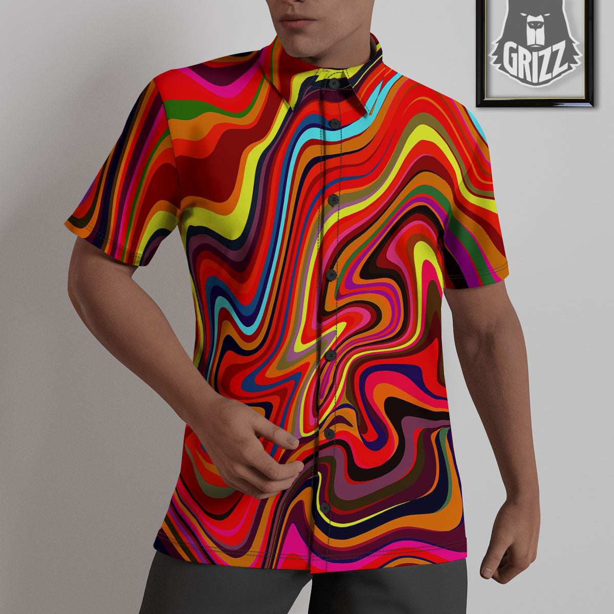 Trippy Abstract Liquid Print Untucked Shirts-grizzshop