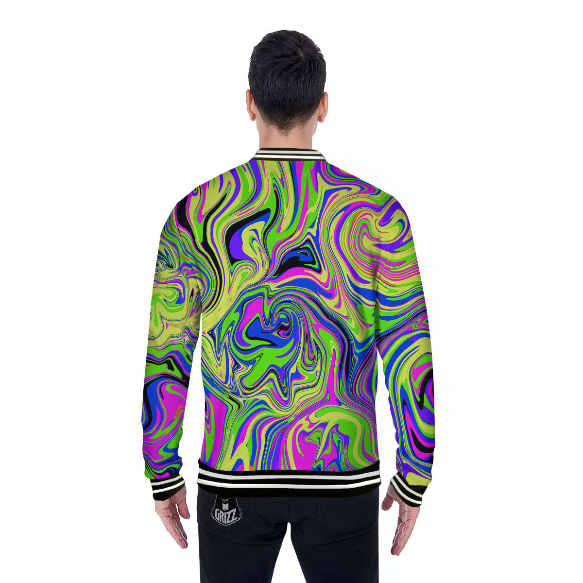 Trippy Abstract Neon Print Baseball Jacket-grizzshop
