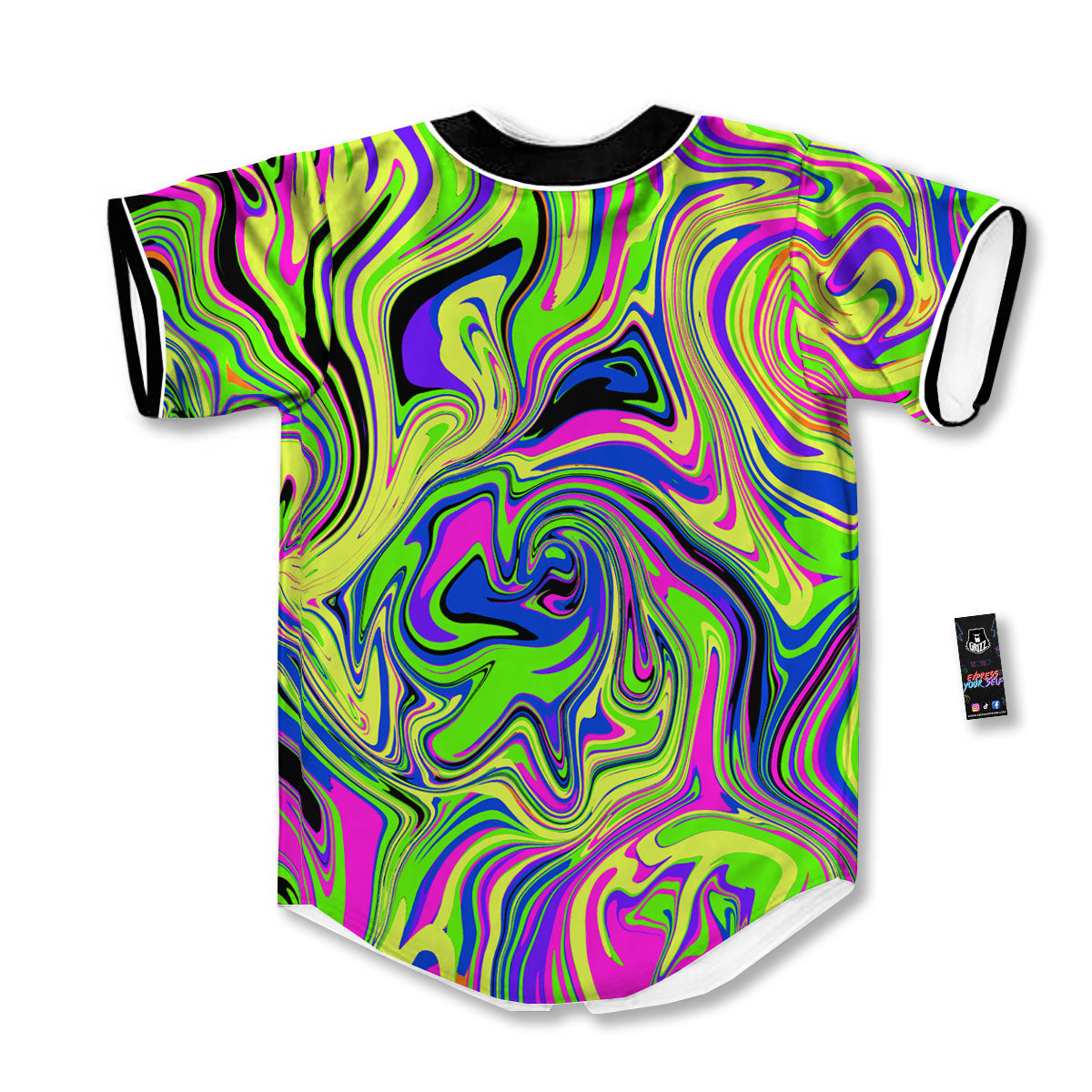 Trippy Abstract Neon Print Baseball Jersey-grizzshop
