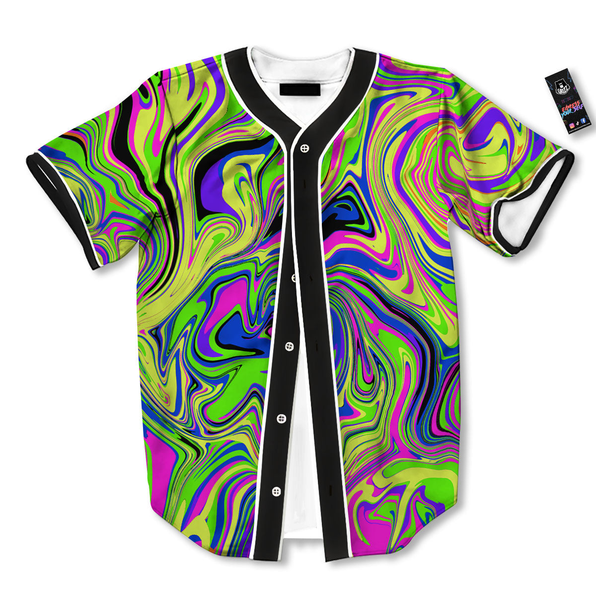 Trippy Abstract Neon Print Baseball Jersey-grizzshop