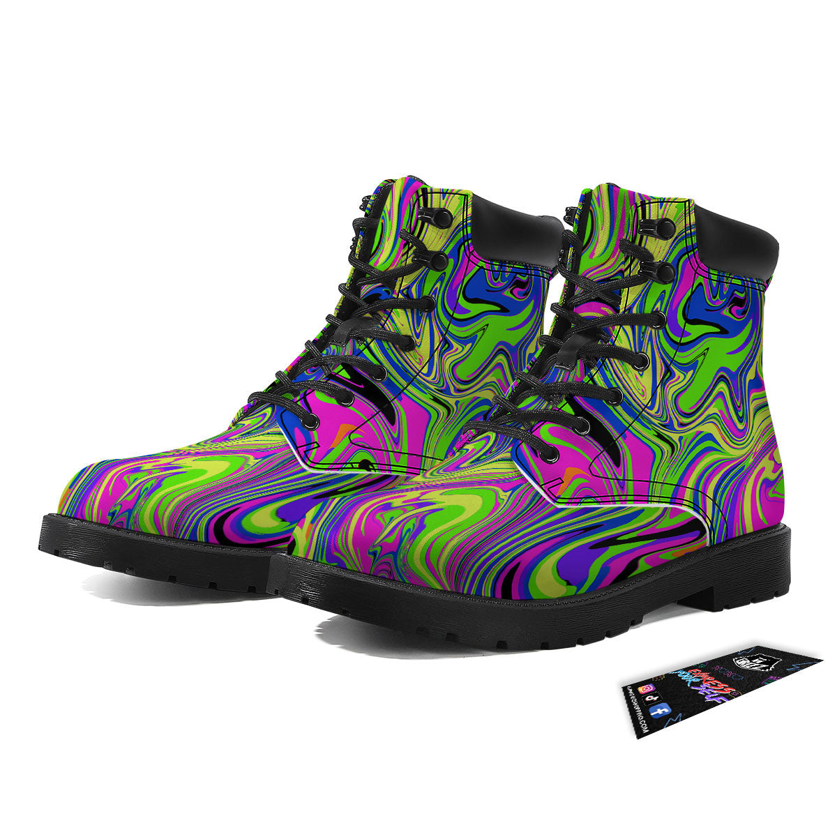 Trippy Abstract Neon Print Boots-grizzshop
