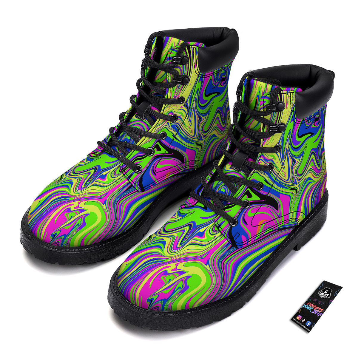 Trippy Abstract Neon Print Boots-grizzshop