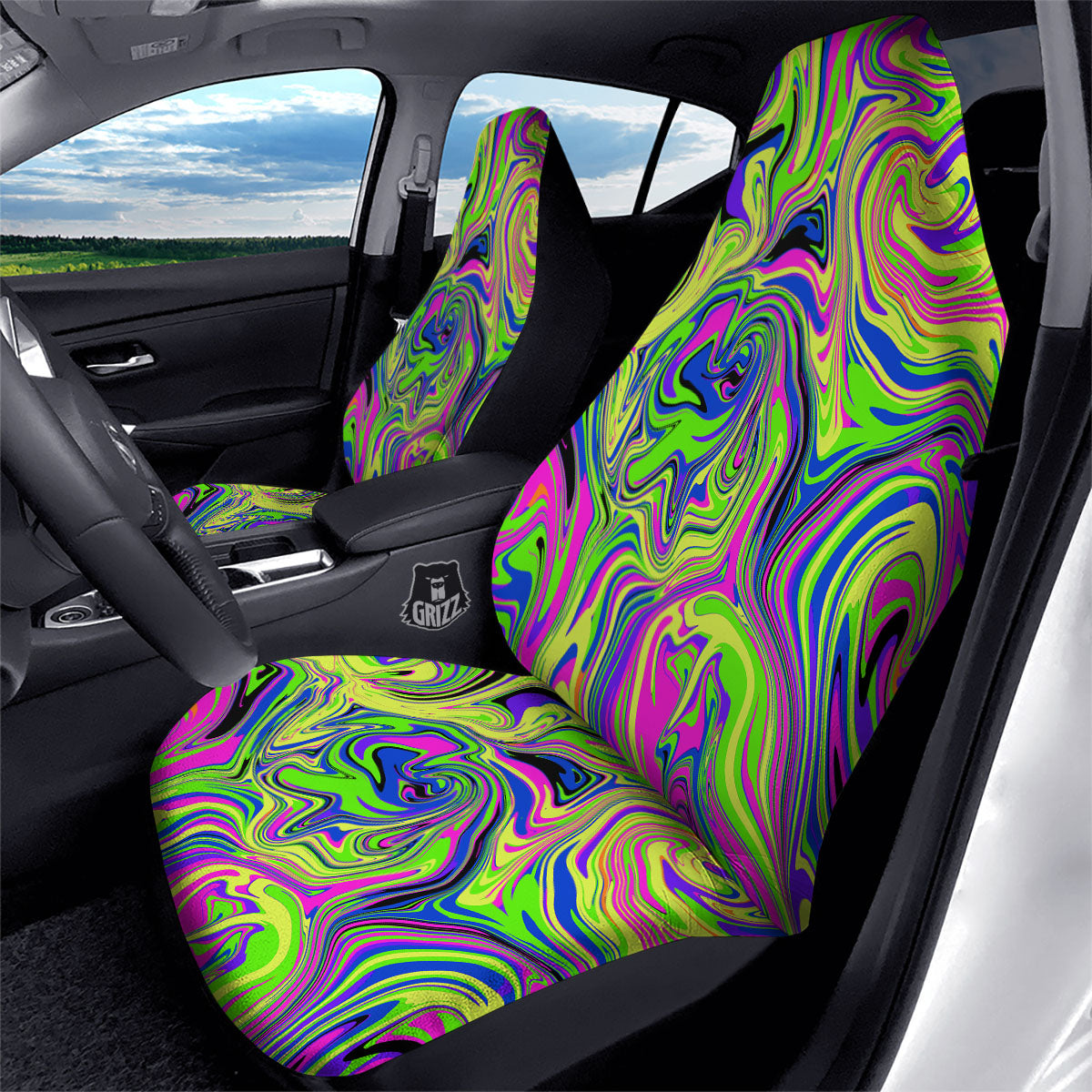 Trippy Abstract Neon Print Car Seat Covers-grizzshop