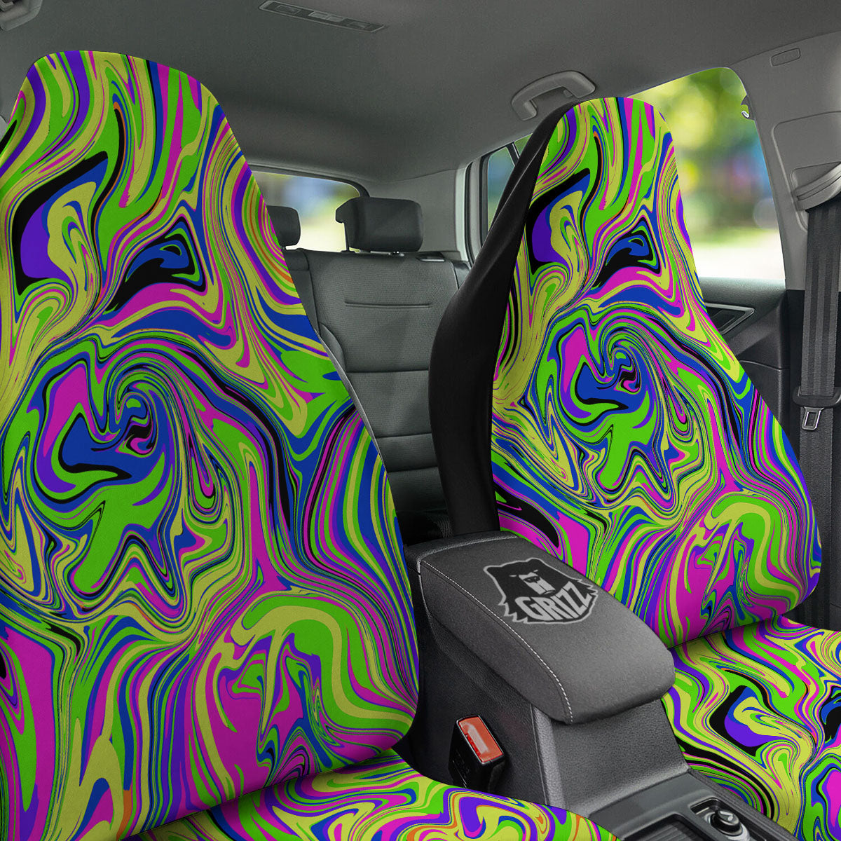 Trippy Abstract Neon Print Car Seat Covers-grizzshop