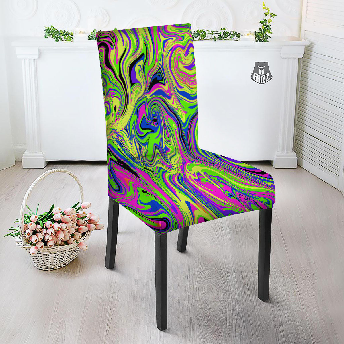 Trippy Abstract Neon Print Dining Chair Slipcover-grizzshop