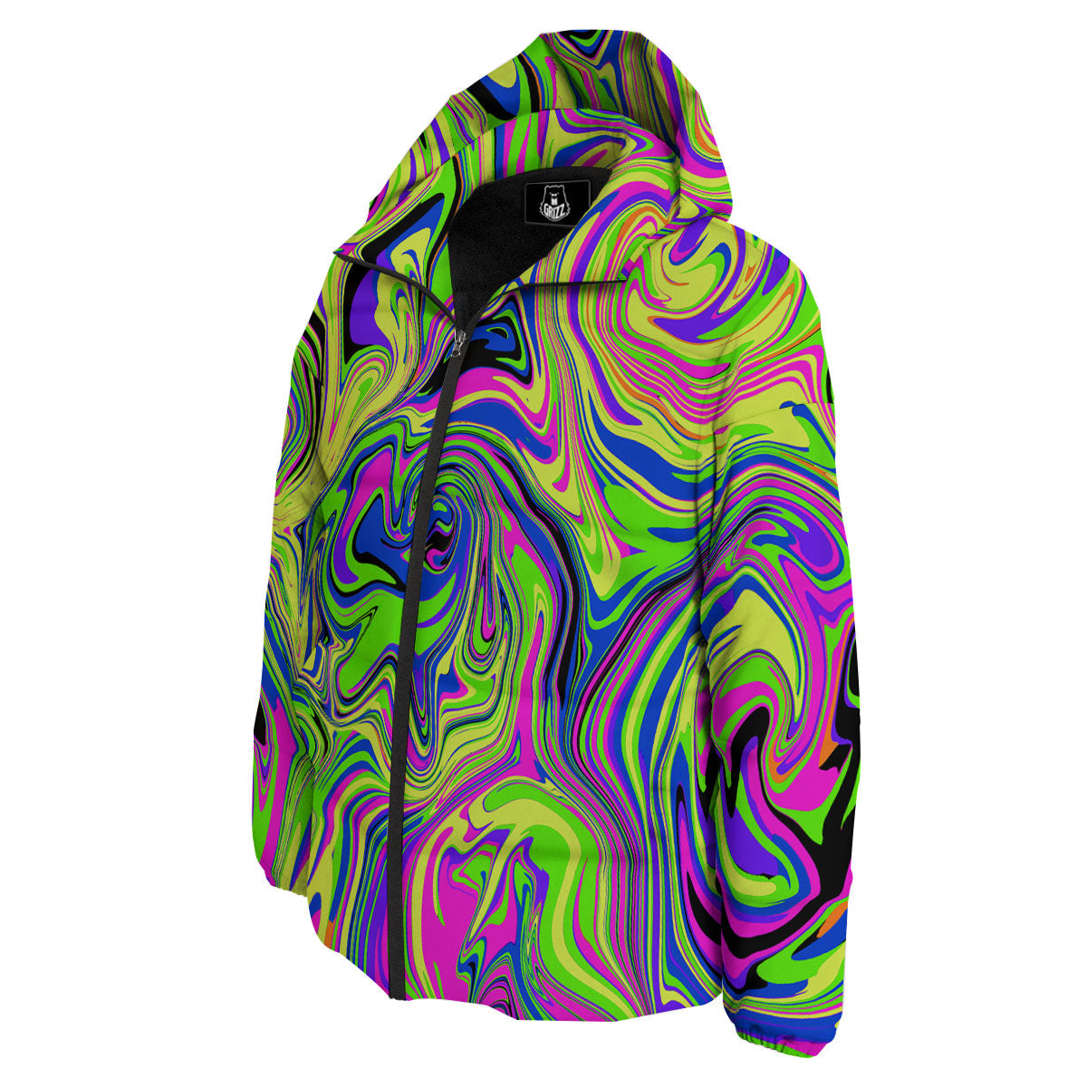 Trippy Abstract Neon Print Down Jacket-grizzshop