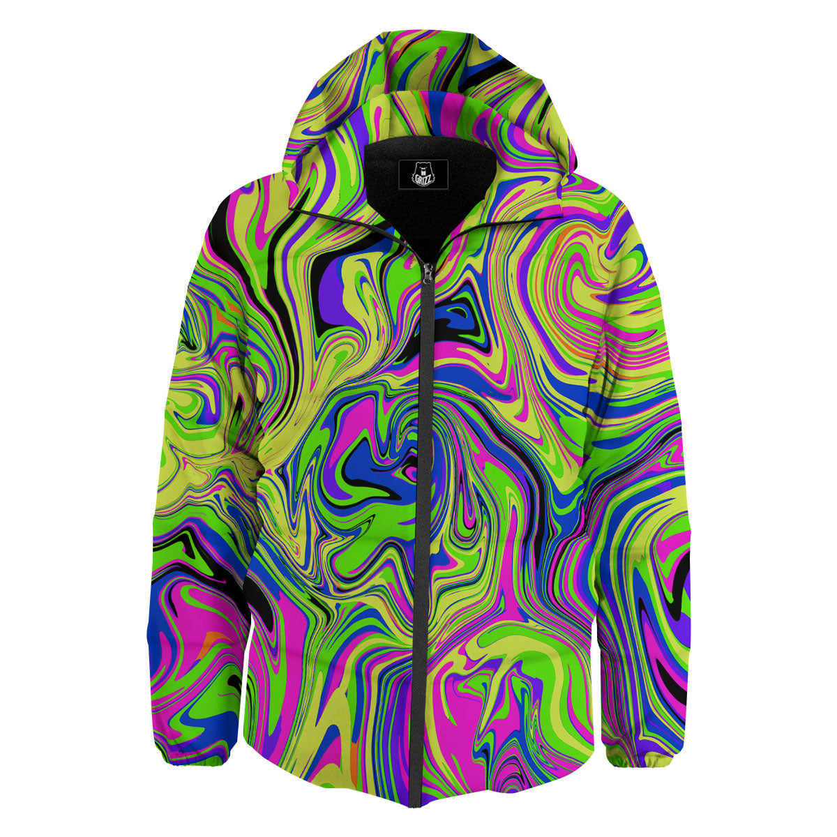 Trippy Abstract Neon Print Down Jacket-grizzshop