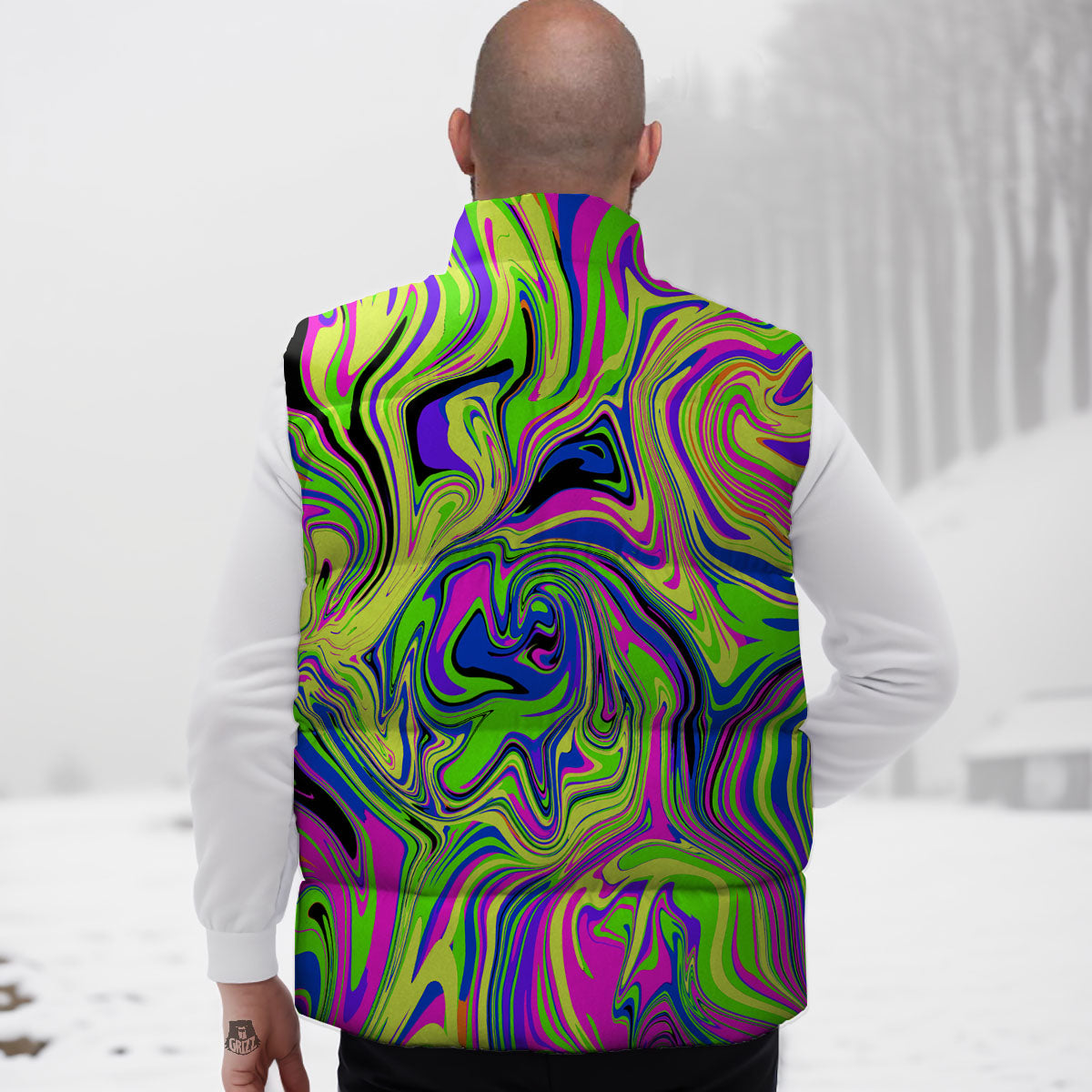 Trippy Abstract Neon Print Down Vest