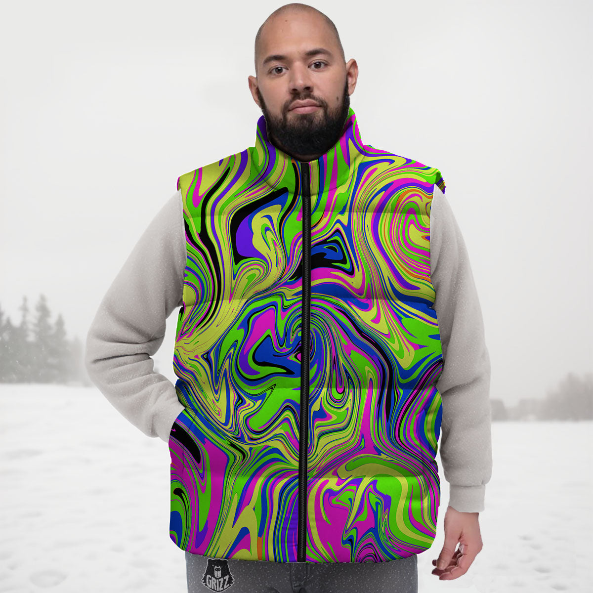 Trippy Abstract Neon Print Down Vest